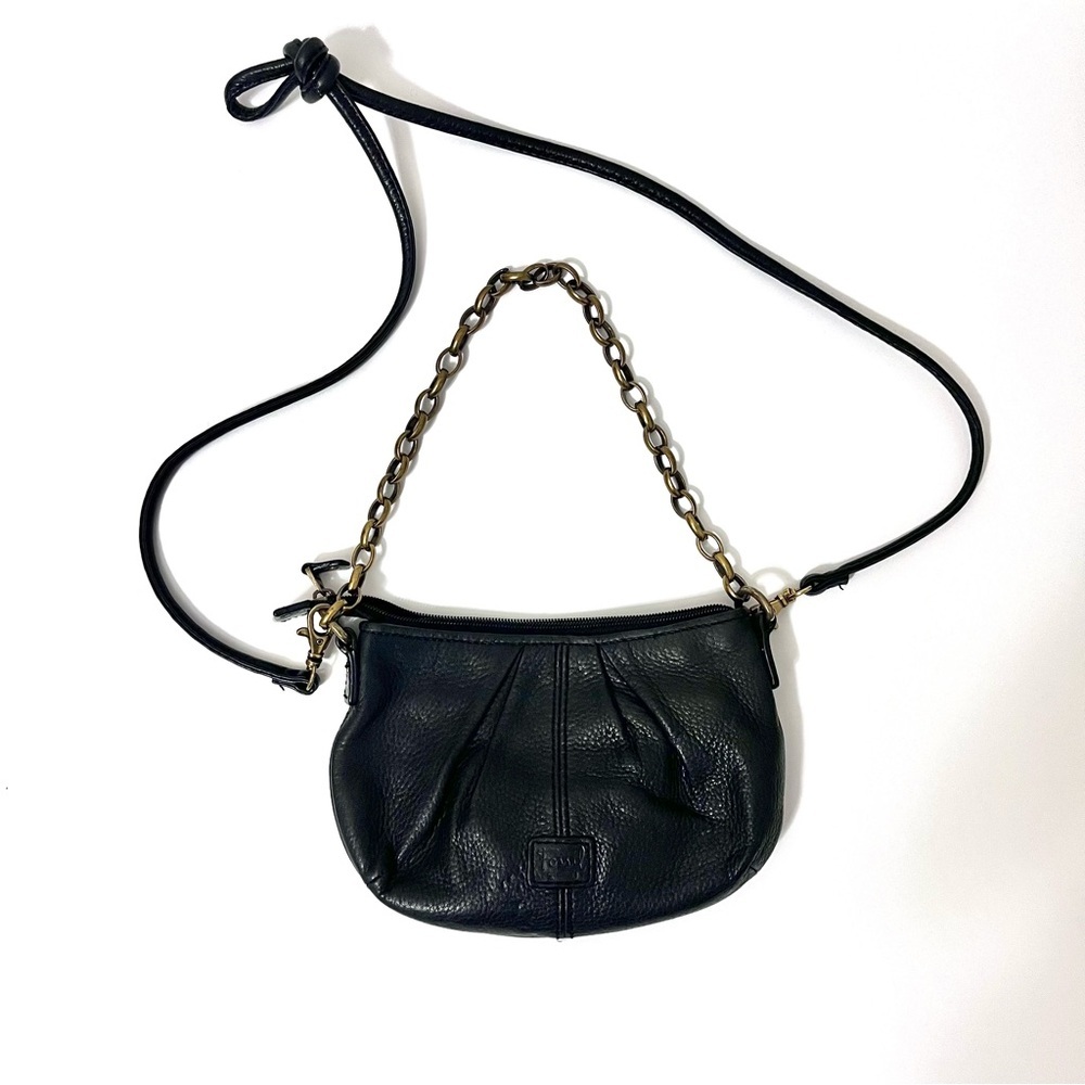 Fossil Vintage Black Genuine Leather Crossbody Shoulder Bag Convertible Chain